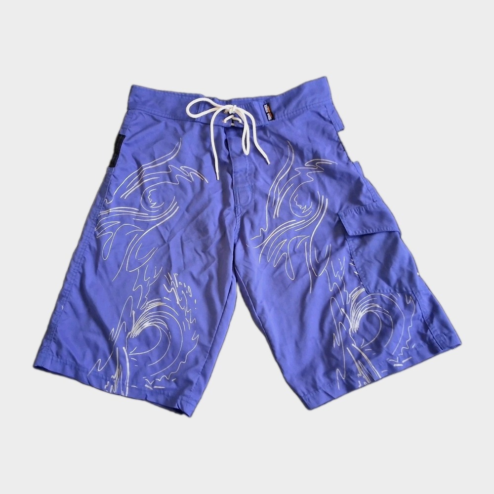 Tribal Surfer Fiji Islands Cargo Board Shorts Men's 34 X 12" Inseam Blue Graphic